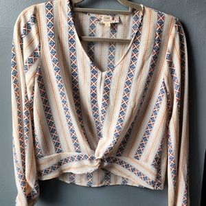 PINK REPUBLIC BOHO HIPPIE LIGHTWEIGHT TRIBAL LONG SLEEVE IVORY BLOUSE SIZE XS